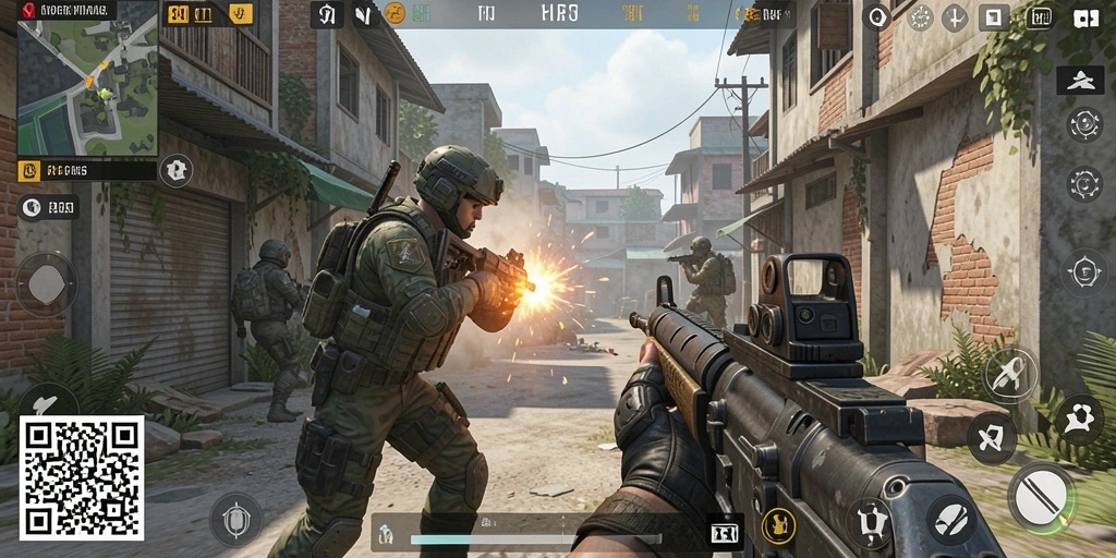 Tampilan gameplay seru di 8QR dengan pertarungan FPS mendebarkan.