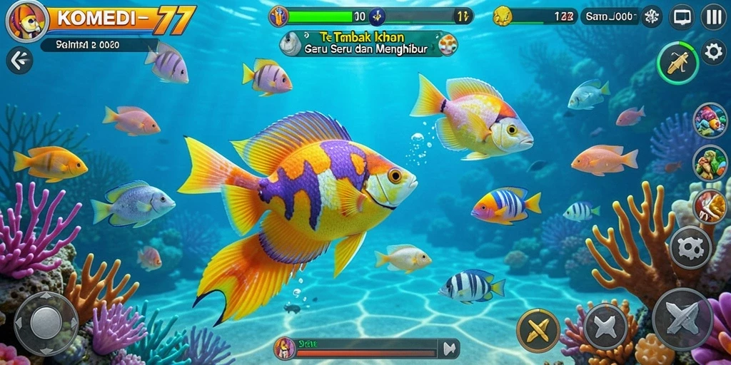 Tampilan gameplay KOMEDI77 yang seru saat menembak ikan.