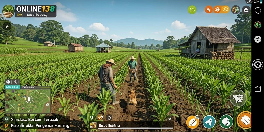 Tampilan gameplay seru dari ONLINE138 saat bertani dan merawat hewan.