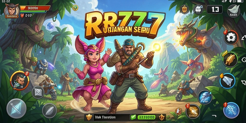 Screenshot menunjukkan karakter utama menjelajahi dunia fantasi dalam gameplay RR777.