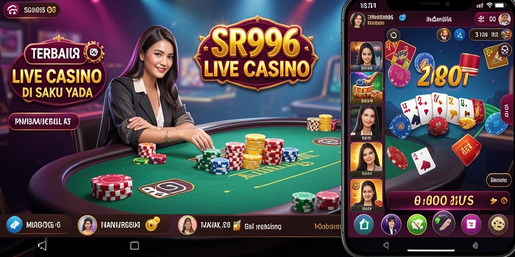 Screenshot utama SR996 menampilkan dealer langsung sedang beraksi di permainan Live Casino.